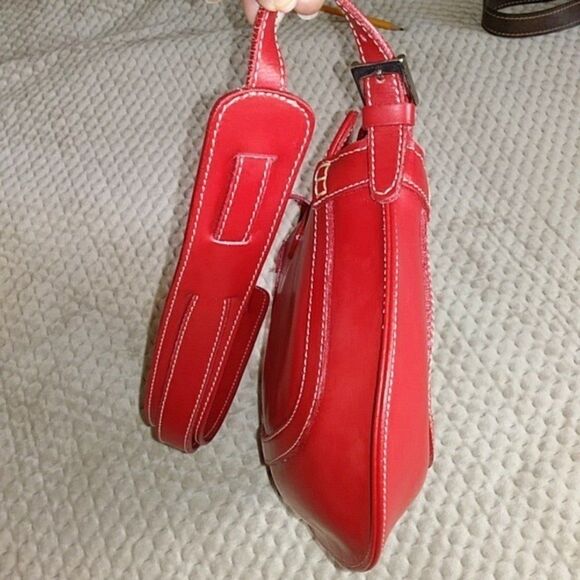 Focus Paris Leather Shoulder Bag Red EUC - Picture 5 of 12